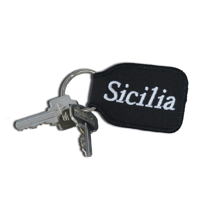 Sicilia Keychain - Black Embroidered with Flag on Back - SALE
