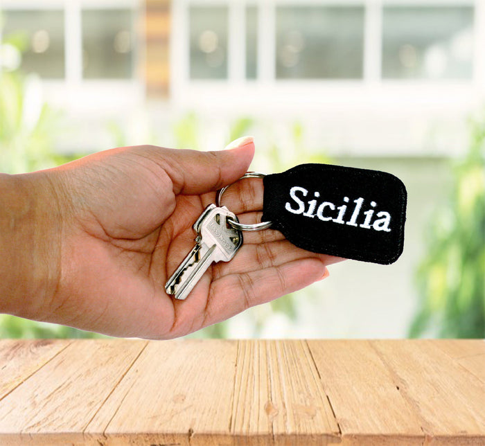 Sicilia Keychain - Black Embroidered with Flag on Back - SALE