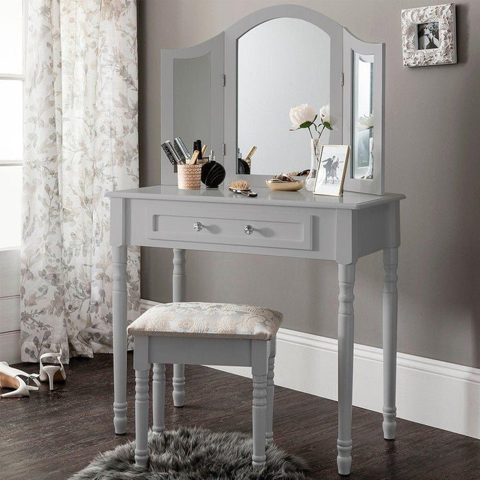 Sienna Dressing Table, Stool & Mirror Set - Grey Painted - In Stock Date - 2nd June 2020 - Laura James