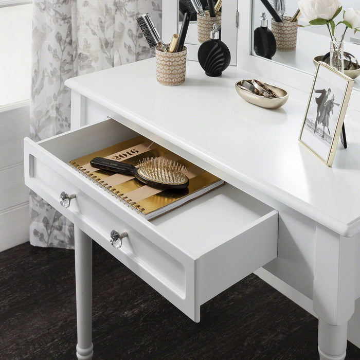 Sienna Dressing Table, Stool & Mirror Set - White Painted - Laura James