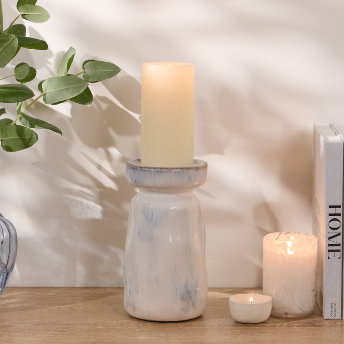 Sintra Ceramic 22.5cm Candle Holder - Cornflower Reactive Glaze - Laura James