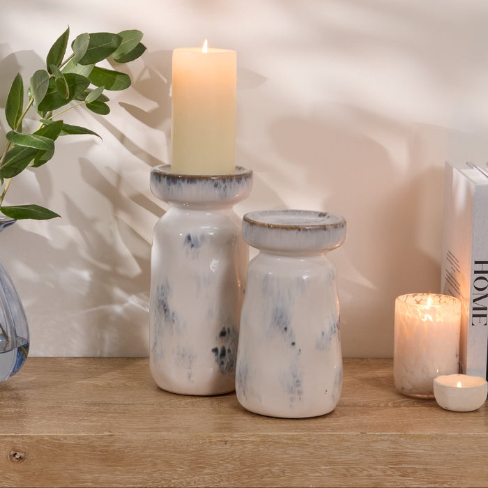Sintra Ceramic 22.5cm Candle Holder - Cornflower Reactive Glaze - Laura James