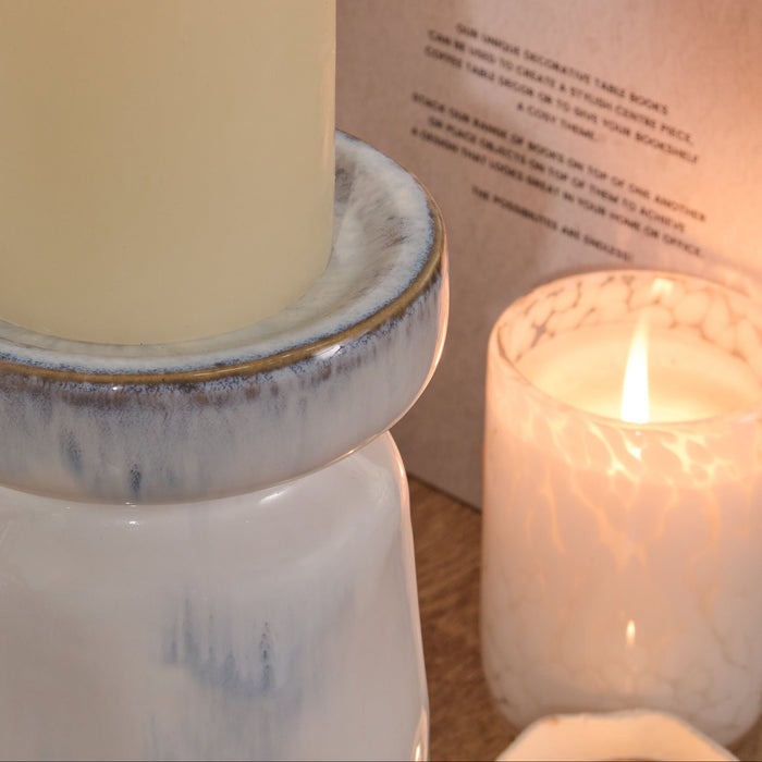 Sintra Ceramic 22.5cm Candle Holder - Cornflower Reactive Glaze - Laura James
