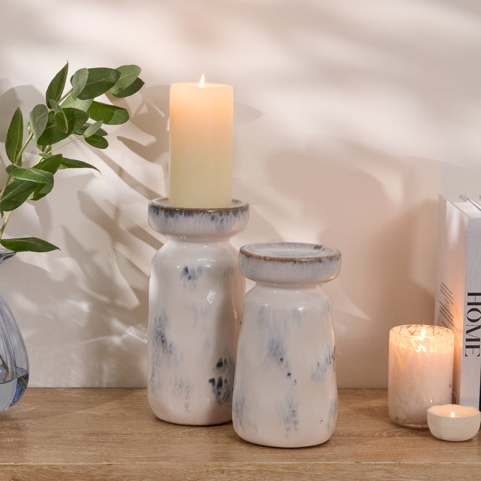 Sintra Ceramic 26.5cm Candle Holder - Cornflower Reactive Glaze - Laura James