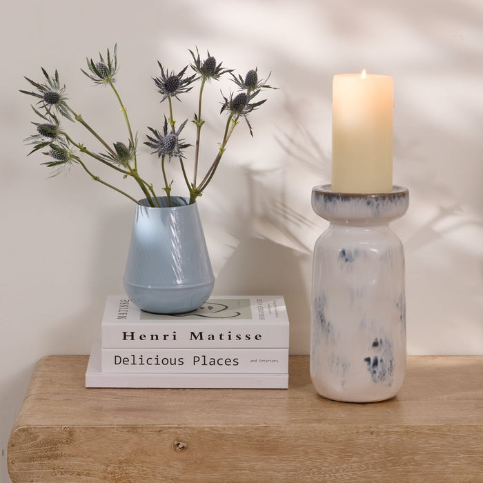 Sintra Ceramic 26.5cm Candle Holder - Cornflower Reactive Glaze - Laura James