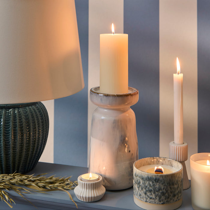 Sintra Ceramic 26.5cm Candle Holder - Cornflower Reactive Glaze - Laura James