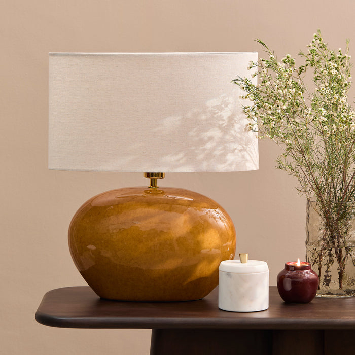 Skelton 50cm Table Lamp - Saffron Yellow with Off-White Shade - Laura James