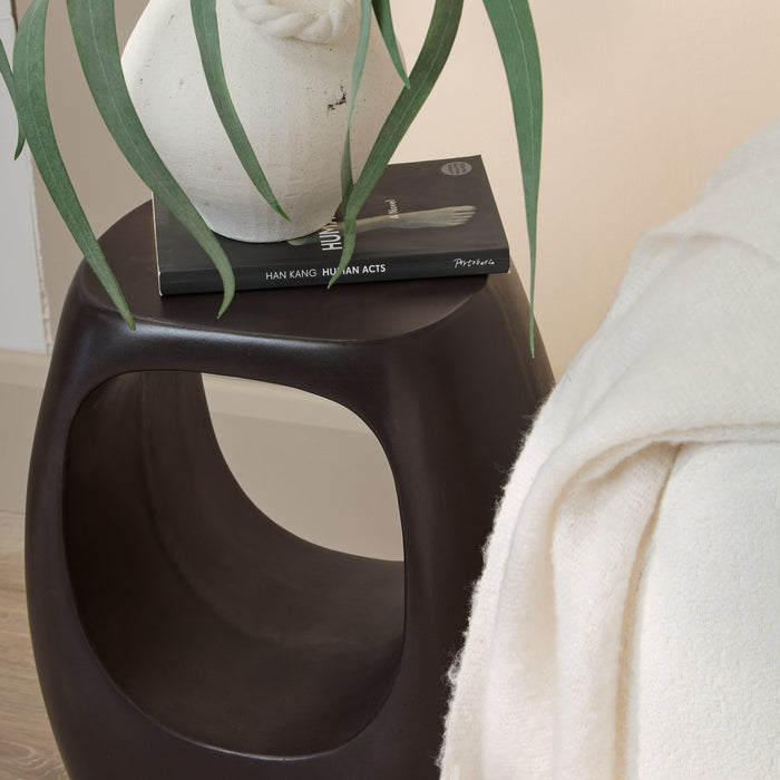 Sohan 32cm Side Table - Lava Black Concrete - Laura James