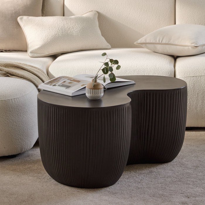 Sohan 84cm Kidney Concrete Coffee Table - Lava Black - Laura James