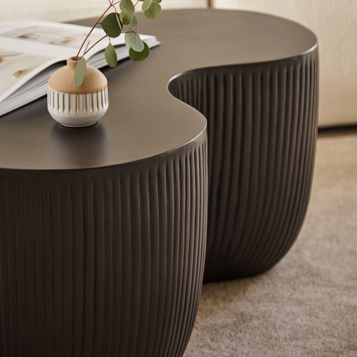 Sohan 84cm Kidney Concrete Coffee Table - Lava Black - Laura James