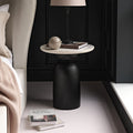 Sorrell Jet Black Mango Wood & White Marble Round Side Table - Laura James