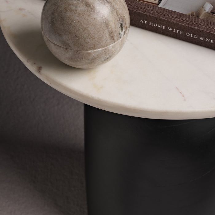 Sorrell Jet Black Mango Wood & White Marble Round Side Table - Laura James