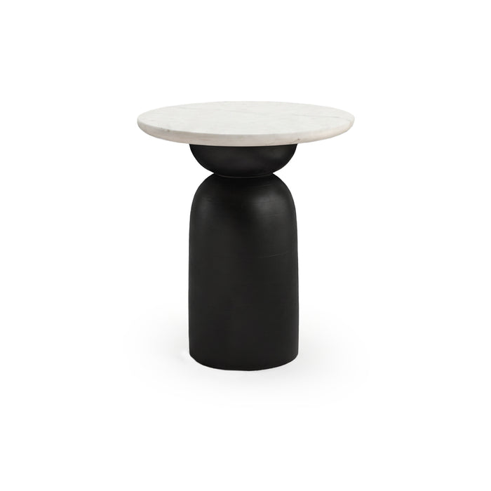 Sorrell Jet Black Mango Wood & White Marble Round Side Table - Laura James