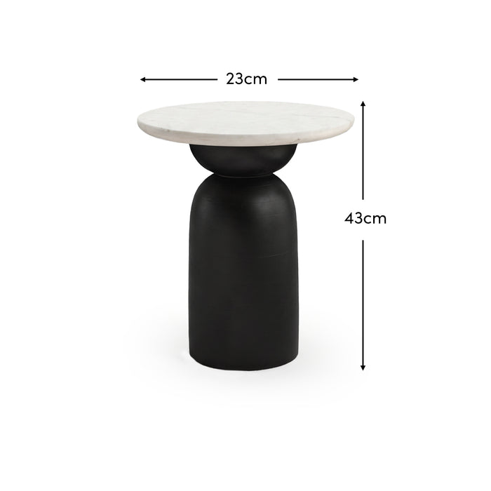 Sorrell Jet Black Mango Wood & White Marble Round Side Table - Laura James