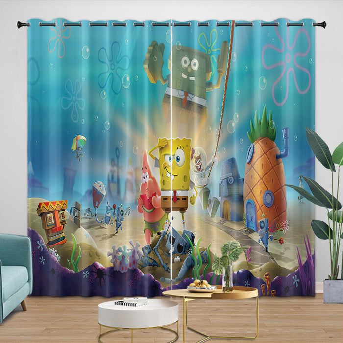 SpongeBob SquarePants Curtains Blackout Window Drapes Room Decoration