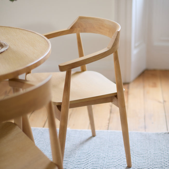 Tilly 100cm Round Dining Table & Carter Dining Chairs - Whitewash Oak - Laura James