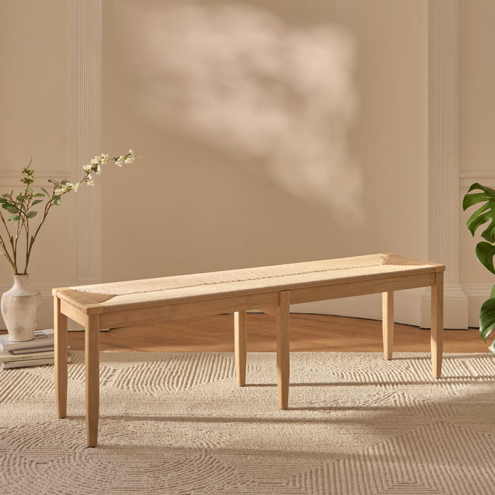 Tilly 150cm Wooden Woven Bench - Whitewash Oak - Laura James