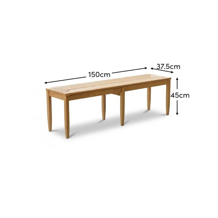 Tilly 150cm Wooden Bench - Whitewash Oak & Paper Cord - Laura James