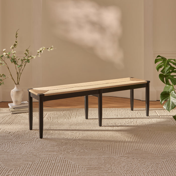 Tilly 150cm Wooden Bench - Black Oak & Paper Cord - Laura James