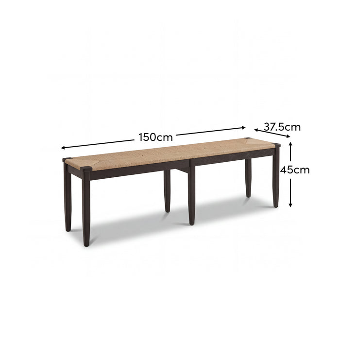 Tilly 150cm Wooden Bench - Black Oak & Paper Cord - Laura James