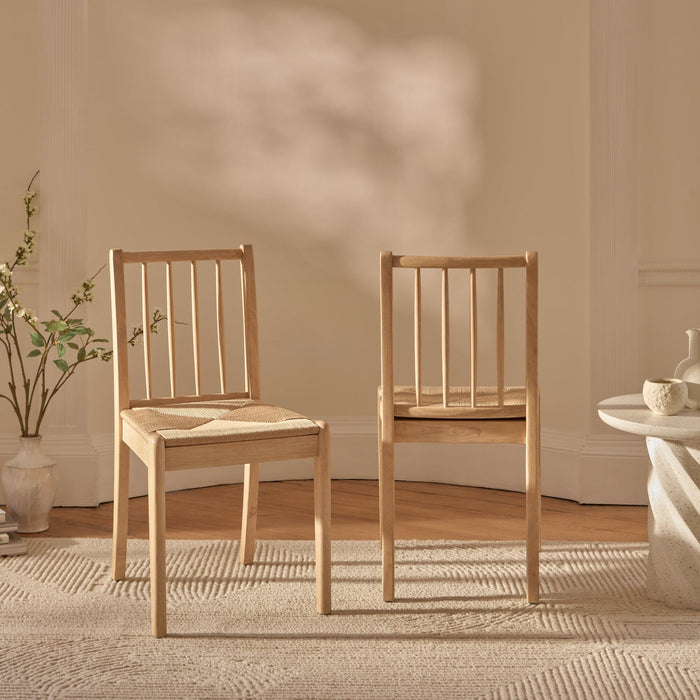 Tilly Natural String Dining Chairs - Set of 2 - Whitewash Oak Legs - Laura James