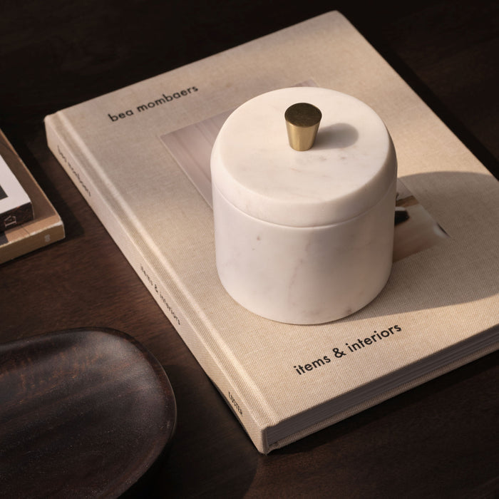 Tiree 10cm Lidded Pot with Brass Handle - White Marble - Laura James