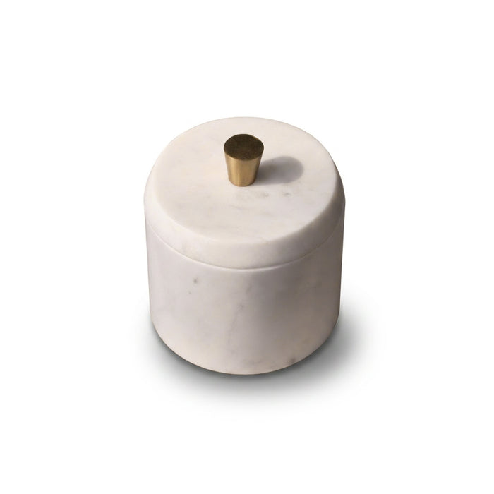 Tiree 10cm Lidded Pot with Brass Handle - White Marble - Laura James