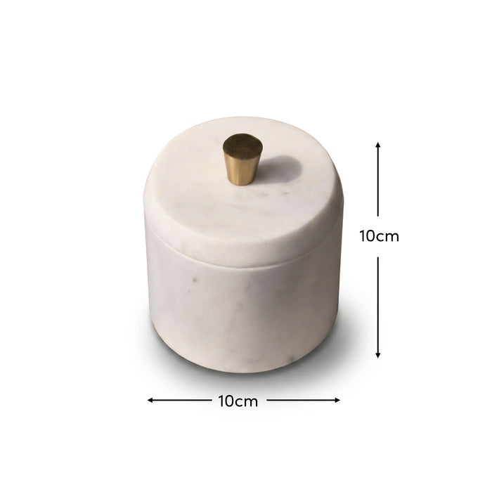 Tiree 10cm Lidded Pot with Brass Handle - White Marble - Laura James