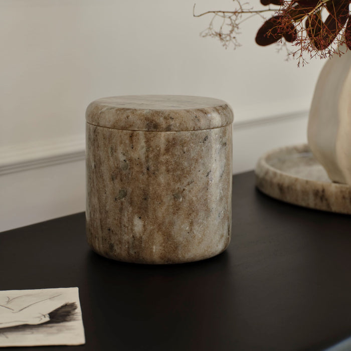 Tiree 11cm Lidded Pot - Beige Marble - Laura James