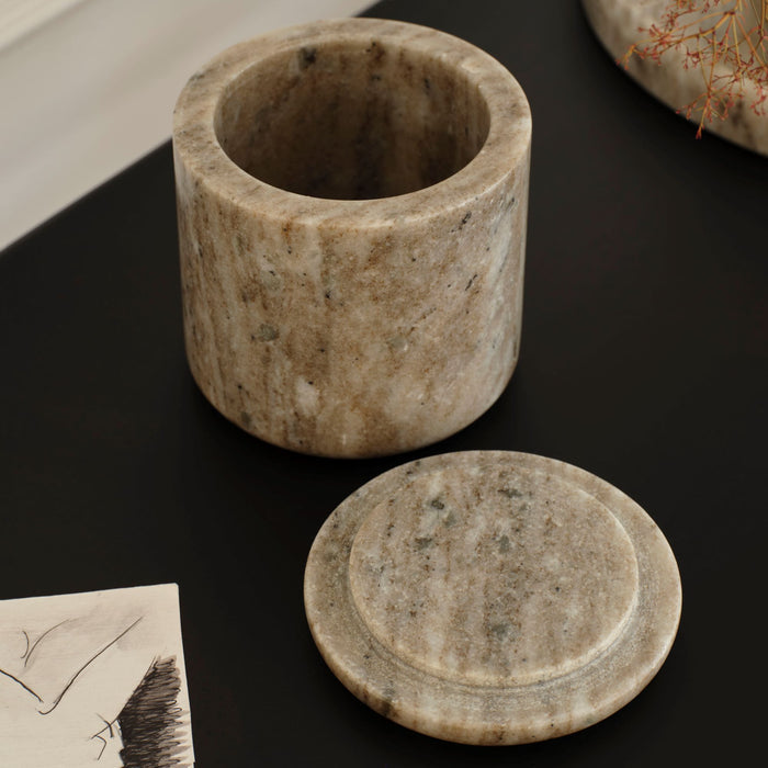 Tiree 11cm Lidded Pot - Beige Marble - Laura James