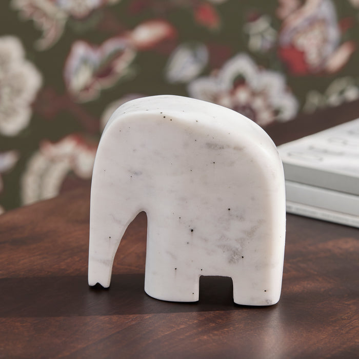 Tiree 13cm Elephant Ornament - White Marble - Laura James