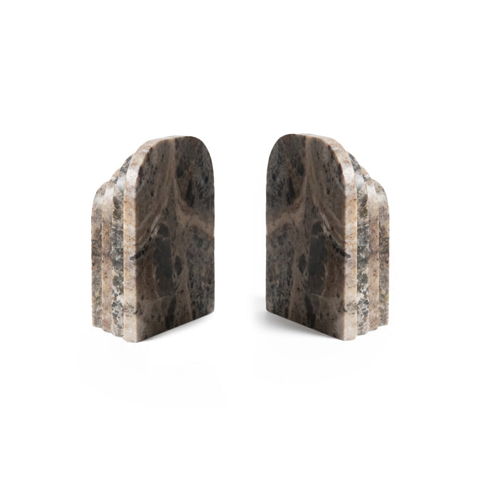 Tiree 15cm Set of 2 Arch Bookends - Beige Marble - Laura James