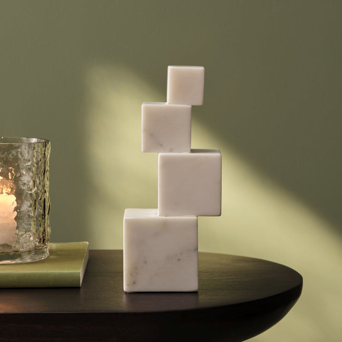 Tiree 23cm Abstract Ornament - White Marble - Laura James