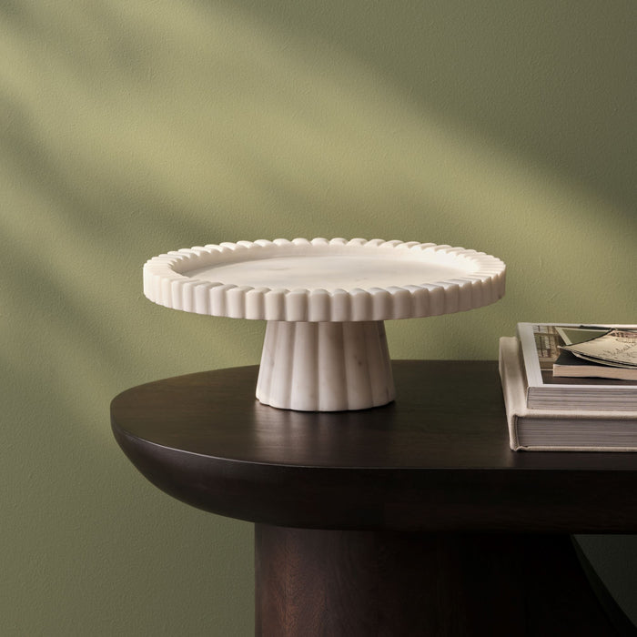 Tiree 25cm Round Cake Stand - White Marble - Laura James