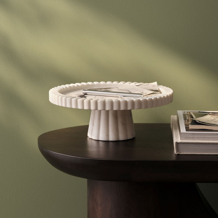 Tiree 25cm Round Cake Stand - White Marble - Laura James