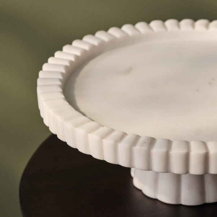 Tiree 25cm Round Cake Stand - White Marble - Laura James