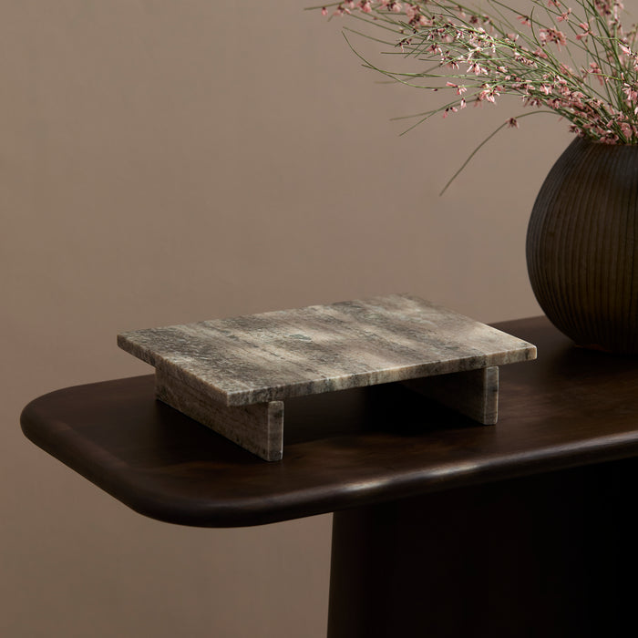 Tiree 30cm Rectangular Footed Tray - Beige Marble - Laura James