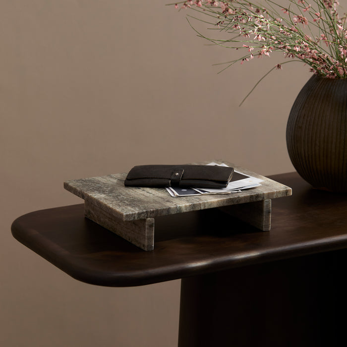 Tiree 30cm Rectangular Footed Tray - Beige Marble - Laura James