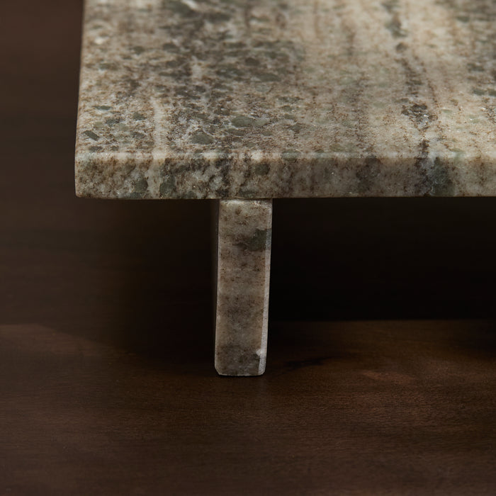 Tiree 30cm Rectangular Footed Tray - Beige Marble - Laura James