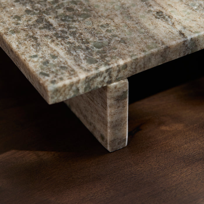 Tiree 30cm Rectangular Footed Tray - Beige Marble - Laura James