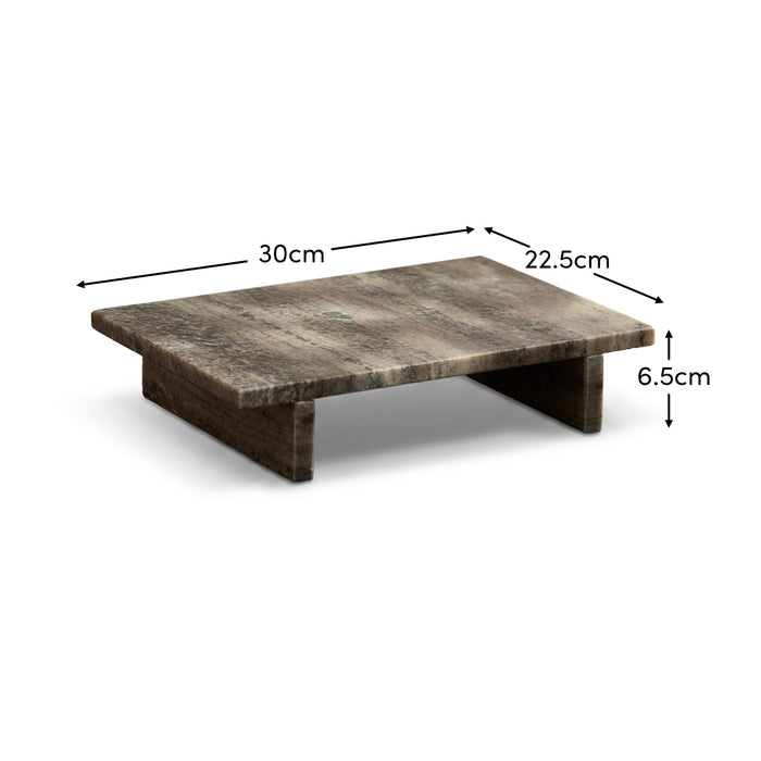 Tiree 30cm Rectangular Footed Tray - Beige Marble - Laura James