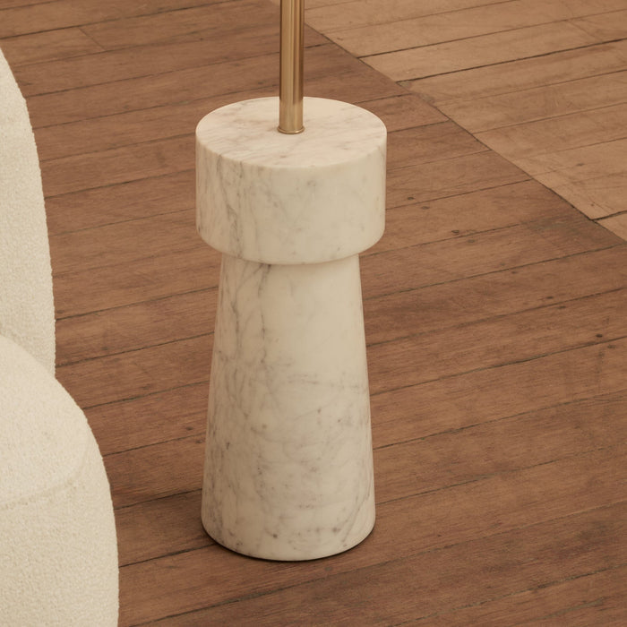 Tiree 97cm White Marble Floor Lamp Base with Tiree 30cm Tall Lamp Shade - Ivory Boucle - Laura James