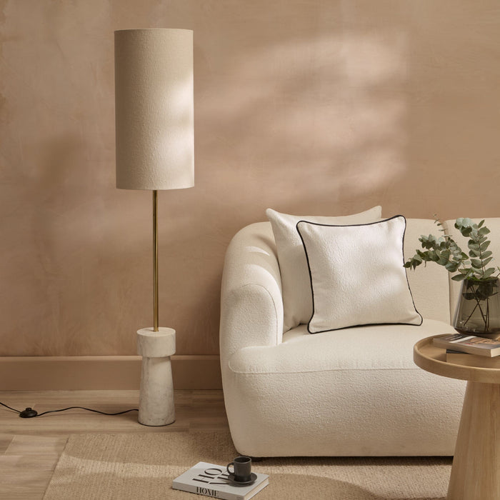 Tiree 97cm White Marble Floor Lamp Base with Tiree 30cm Tall Lamp Shade - Ivory Boucle - Laura James