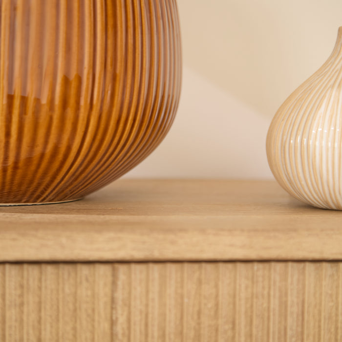 Tongham 31cm Ceramic Lamp Base - Saffron Yellow & Coningsby 40cm Cotton Lamp Shade - Snow White - Laura James