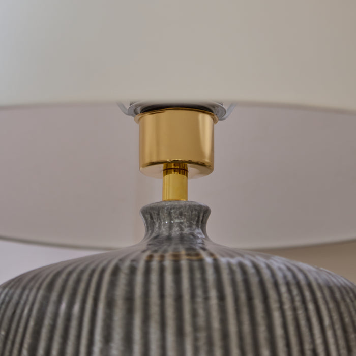 Tongham 31cm Ceramic Lamp Base - Dark Grey & Coningsby 40cm Cotton Lamp Shade - Snow White - Laura James