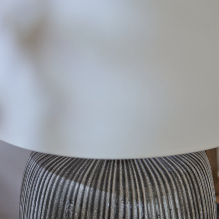 Tongham 31cm Ceramic Lamp Base - Dark Grey & Coningsby 40cm Cotton Lamp Shade - Snow White - Laura James