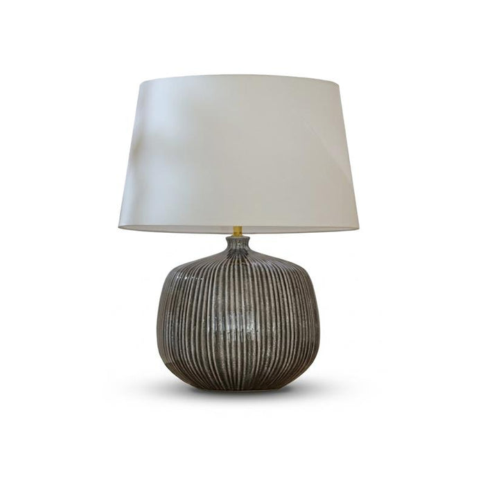 Tongham 31cm Ceramic Lamp Base - Dark Grey & Coningsby 40cm Cotton Lamp Shade - Snow White - Laura James