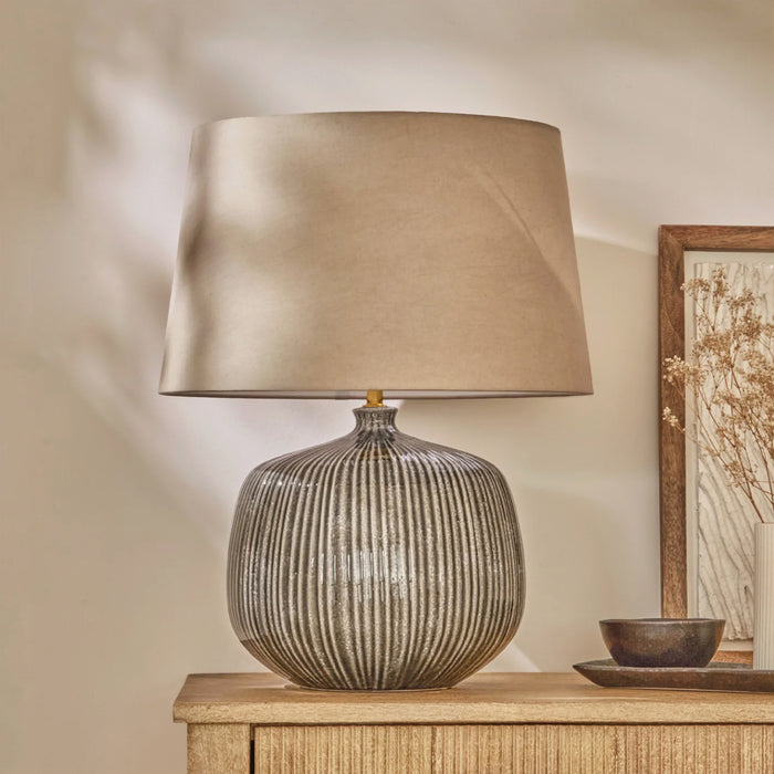 Tongham Dark Grey Ceramic Table Lamp & Coningsby Taupe Cotton Lampshade - 40cm - Laura James
