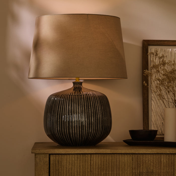 Tongham 31cm Ceramic Lamp Base - Dark Grey & Coningsby 40cm Cotton Lamp Shade - Taupe - Laura James