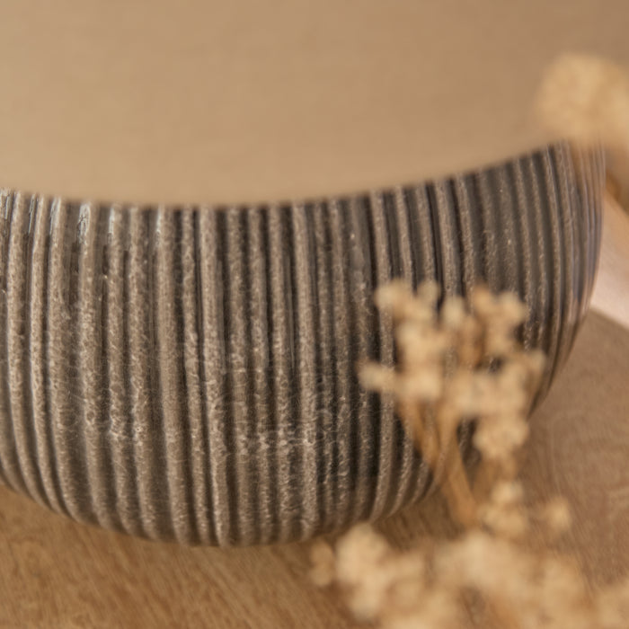 Tongham 31cm Ceramic Lamp Base - Dark Grey & Coningsby 40cm Cotton Lamp Shade - Taupe - Laura James